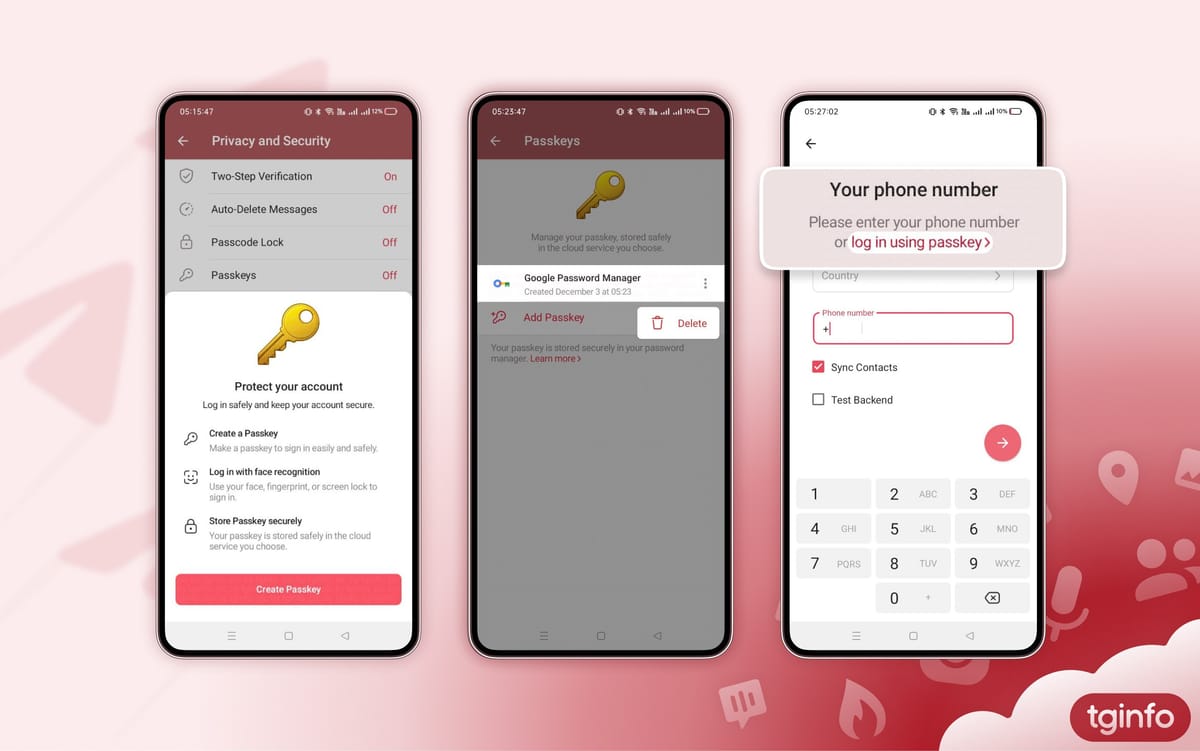 Entrar no Telegram via Passkeys sem códigos ou número de telefone