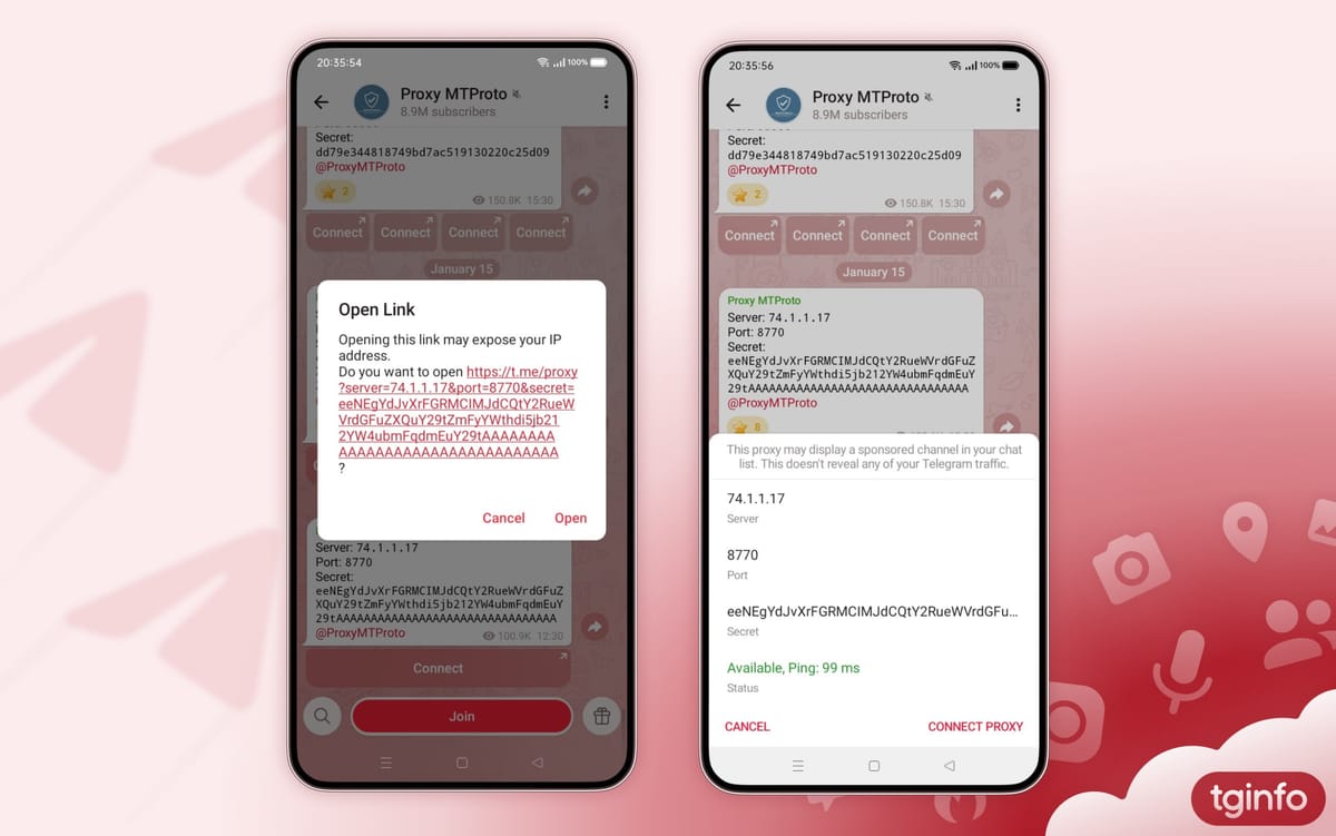 Janela de aviso ao conectar a um proxy